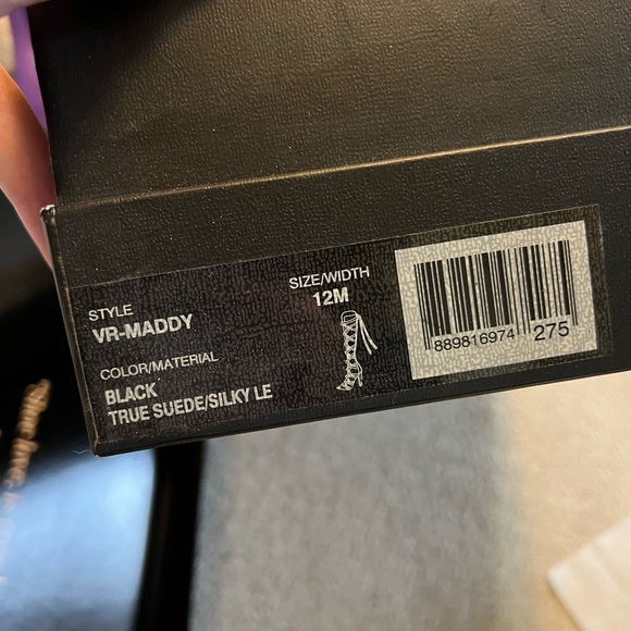 12 Vince Camuto Maddy lace up knee high black suede open toe stiletto boots - Picture 6 of 9